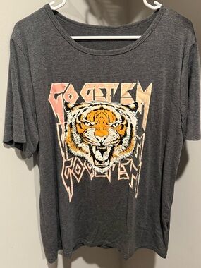 Graphic Tiger Tee in Charcoal Gray with Orange Accent